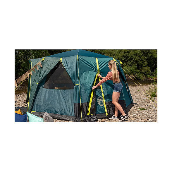 Coleman Tienda de Campaña Octágono 8 Personas BlackOut, 15.7 m², Estructura Rígida, WeatherTec, Verde y Amarillo