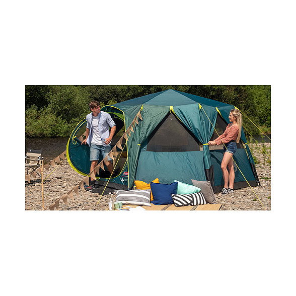 Coleman Tienda de Campaña Octágono 8 Personas BlackOut, 15.7 m², Estructura Rígida, WeatherTec, Verde y Amarillo