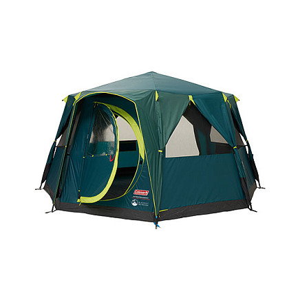 Coleman Tienda de Campaña Octágono 8 Personas BlackOut, 15.7 m², Estructura Rígida, WeatherTec, Verde y Amarillo