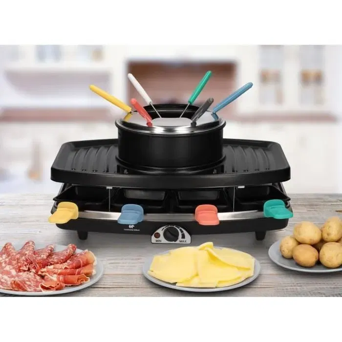 Continental Edison FD12881 Raclette y Fondue para 8 Personas - Negro