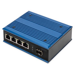 Digitus Conmutador de Red Industrial 4 Puertos Gigabit PoE Unmanaged con 1 Uplink SFP, Montaje en Rail DIN, IP40, 30W de Presupuesto PoE