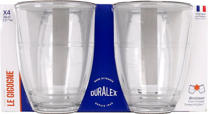 Duralex Set 4 Vasos Gigogne Transparente 360 cc (8 Cajas)