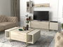Hanah Home Mesa de Café de Mármol Travertino y Arenisca, Mesa Auxiliar Elegante para Sala de Estar, 103.8x37.3x60 cm