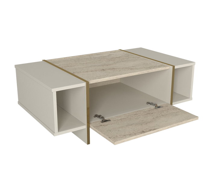 Hanah Home Mesa de Café de Mármol Travertino y Arenisca, Mesa Auxiliar Elegante para Sala de Estar, 103.8x37.3x60 cm