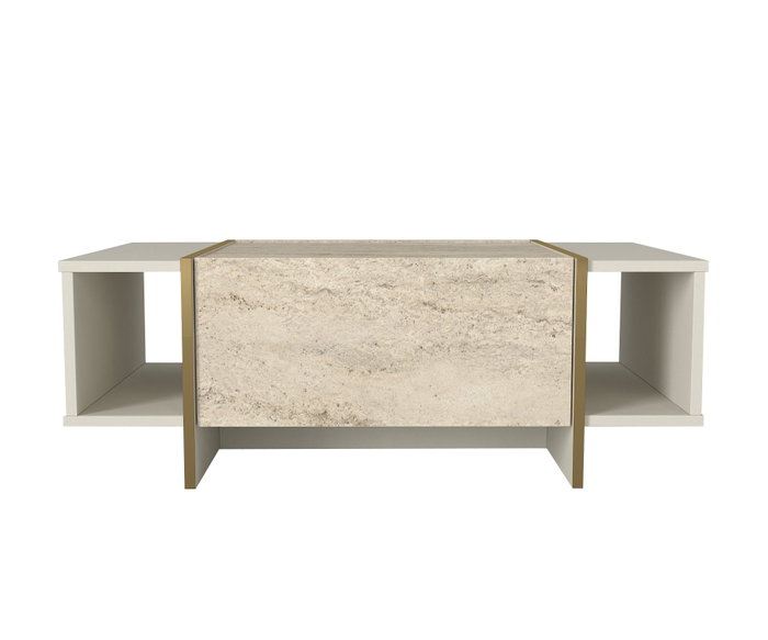 Hanah Home Mesa de Café de Mármol Travertino y Arenisca, Mesa Auxiliar Elegante para Sala de Estar, 103.8x37.3x60 cm