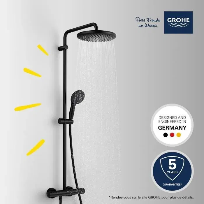 Grohe Vitalio Start System 250 Columna de ducha con mezclador termostático - Ahorro de agua - Negro mate - 266772431