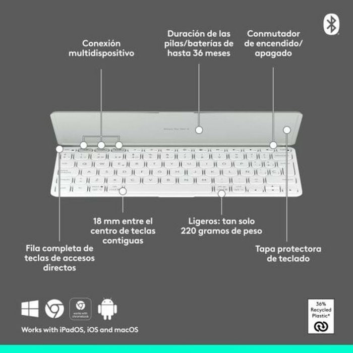 Teclado Logitech 920-012974 Blanco Gris QWERTY