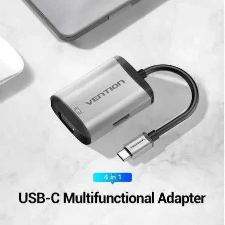 Vention TFAHB Conversor USB-C a HDMI, VGA, USB 3.0 y Carga PD 87W, Gris
