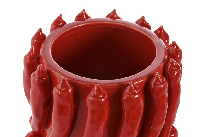 DKD Home Decor Jarrón de Gres Chili Rojo