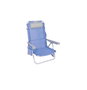 Silla playa aluminio multiposicion azul con reposacabezas 25 cm., almohadilla, bolso lateral y reposabrazos gris, 80x65x45cm, 25 cm altura asiento