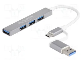 DeLOCK Hub USB de 4 puertos con USB Type-C o Tipo-A, Plata