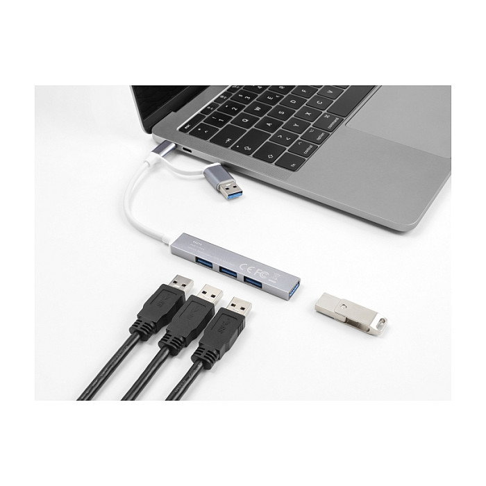 DeLOCK Hub USB 4 Puertos USB-C y Tipo-A a 3x USB 2.0 y 1x USB 3.2 Gen 1 5 Gbps, Plata Metal