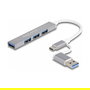DeLOCK Hub USB 3.2 Gen 1 de 4 Puertos (3x USB 2.0 + 1x USB 5 Gbps), Conexión USB Tipo-A o Tipo-C, Plug & Play, Plata