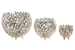 DKD Home Decor Portavelas Plateado Aluminio Set de 3 Piezas 20 x 18 x 20 cm