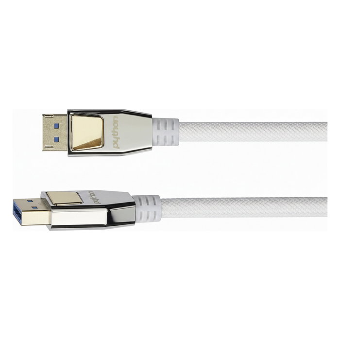Python Cable DisplayPort 2.0 Nylongeflecht Blanco 0.5m DP20-PY005W, 7680x4320 54Gbit/s, Dorado, 3 Capas