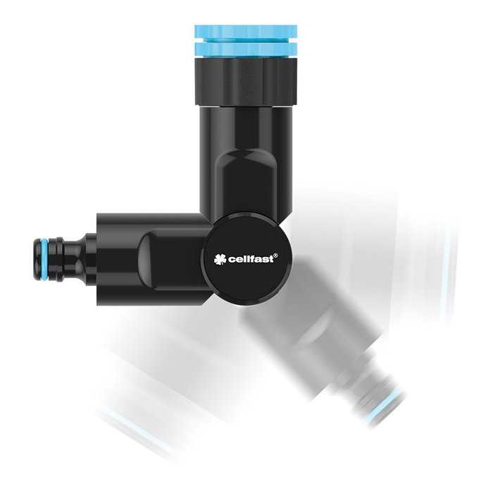 Cellfast Conector Angular Multiusos con Rosca Hembra, 6 Bar, Compatible con 1/2, 3/4 y 1 Pulg, ABS, Negro/Azul