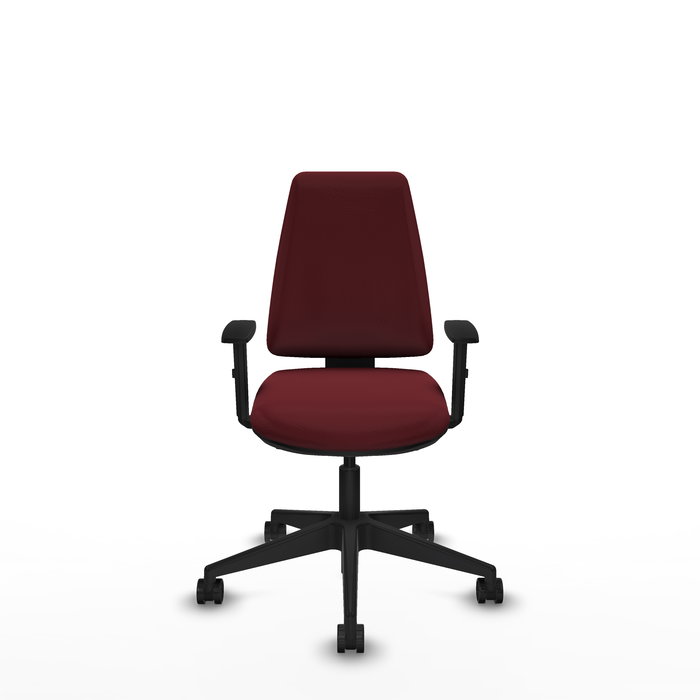 Silla de oficina Elche con mecanismo Asincro tapizada con Similpiel color Granate. Equipada con Base piramidal negra, Brazos 1D y Ruedas 65mm nailon Silla de oficina Elche con mecanismo Asincro tapizada con Similpiel color Granate. Equipada con Base piramidal negra, Brazos 1D y Ruedas 65mm nailon