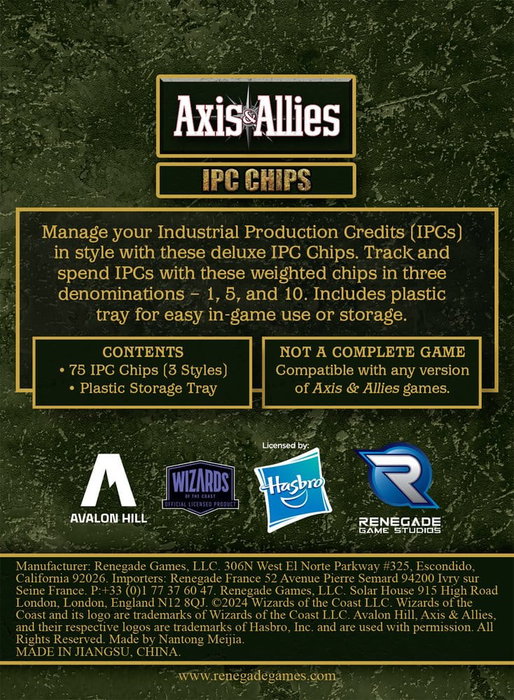 Avalon Hill juego de mesa Axis & Allies: IPC Chips Extensión