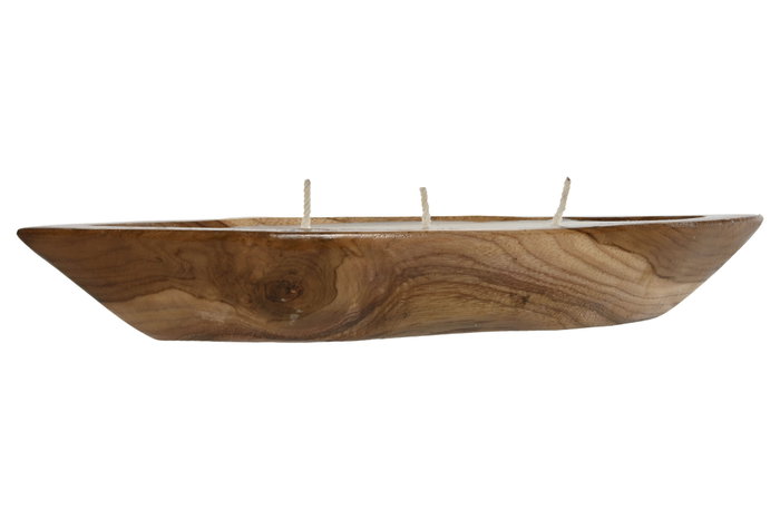 DKD Home Decor Vela de Teca Maciza y Cera Parafina Natural 39x13x5,5 cm