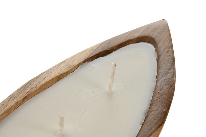 DKD Home Decor Vela de Teca Maciza y Cera Parafina Natural 39x13x5,5 cm