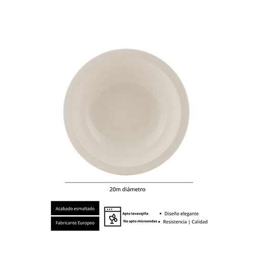 Summa MODERN Plato Hondo de Vitro Porcelana, 20 cm, Color Marfil (Set de 6)