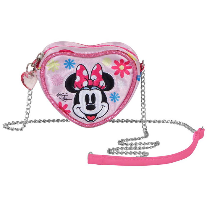 Disney Minnie Mouse Bolso Bandolera Mini Corazón Rosa Floral Infantil - 10 x 11,5 x 5,5 cm