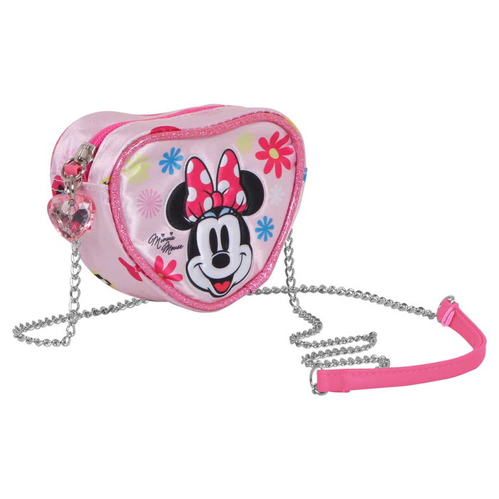 Disney Minnie Mouse Bolso Bandolera Mini Corazón Rosa Floral Infantil - 10 x 11,5 x 5,5 cm