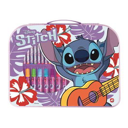 Cefa Maletín Stitch Conjunto Actividades Artísticas con 12 Pinturas de Cera, 12 Rotuladores, 6 Lápices de Colores, Regla, Lápiz, Goma y Sacapuntas