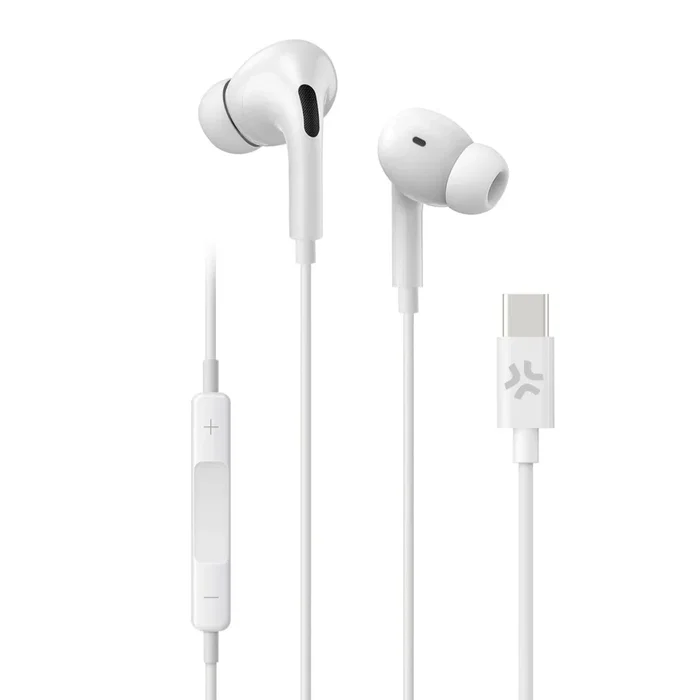 CELly UP1200TYPECWH Auriculares Intraurales Alámbricos con Micrófono y Control de Volumen, USB-C, Blanco, Compatible con Apple, Samsung, Huawei, Xiaomi, Llamadas y Música