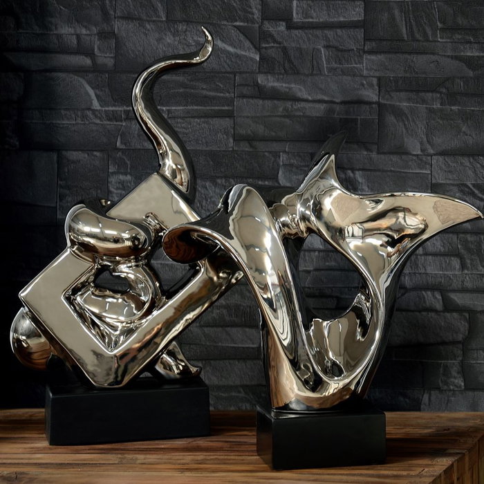 Escultura Plata-Negro Cerámica 26,50 X 12 X 44 cm