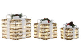 DKD Home Decor Regalo Set 3 LED Blanco y Dorado
