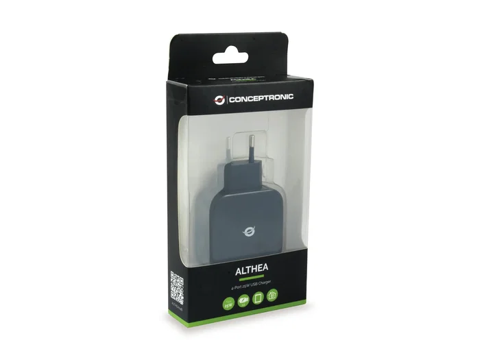Conceptronic ALTHEA04B Cargador de Pared 4 Puertos USB 2.0, 25W, 5V, Negro, Universal, para Móviles