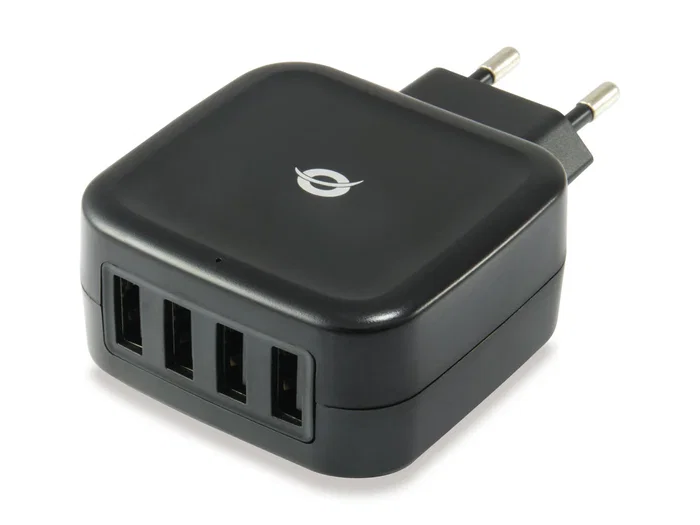 Conceptronic ALTHEA04B Cargador de Pared 4 Puertos USB 2.0, 25W, 5V, Negro, Universal, para Móviles