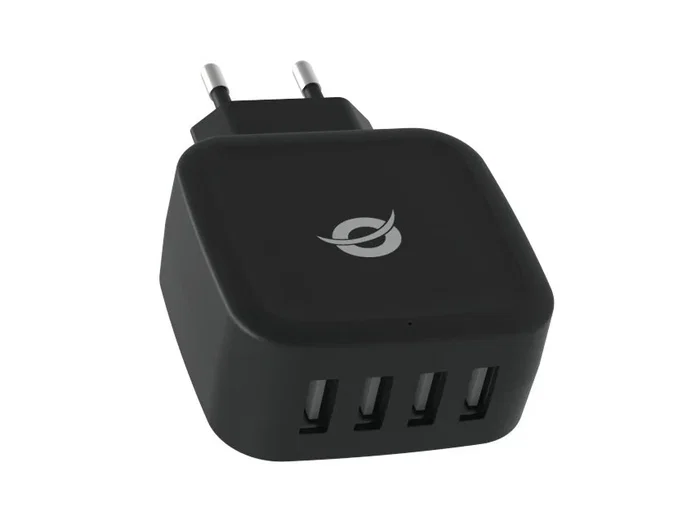 Conceptronic ALTHEA04B Cargador de Pared 4 Puertos USB 2.0, 25W, 5V, Negro, Universal, para Móviles
