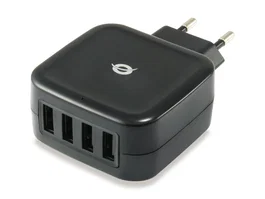 Conceptronic ALTHEA04B Cargador de Pared 4 Puertos USB 2.0, 25W, 5V, Negro, Universal, para Móviles