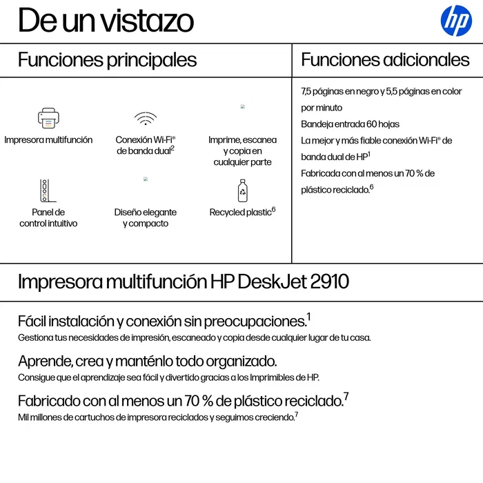 HP DeskJet 2910 Multifunción Inyección de Tinta Color Cemento Negro