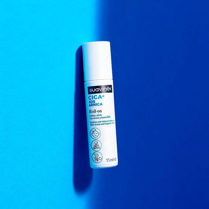 Suavinex CICA+ SOS Roll-On Árnica 15 ml con Bola de Acero, 94% Ingredientes Naturales, Alivio Rápido para Golpes, Apto para Bebés y Piel Sensible, Más de 300 Aplicaciones