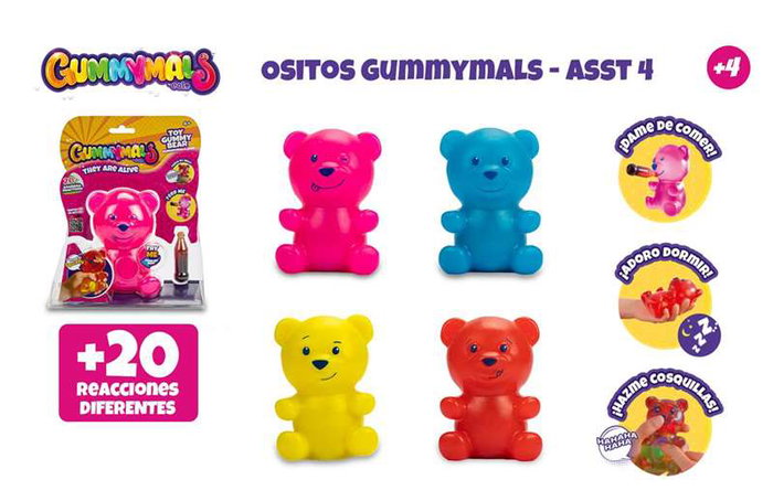 Famosa Osito Interactivo Gummymals con 20 Reacciones Diferentes, 4 Modelos Surtidos para Niños a Partir de 3 Años