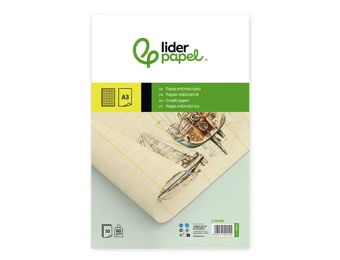 Liderpapel Bloc de papel milimetrado 210x297 mm 50 hojas 80 g