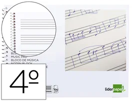 Liderpapel Bloc de Música Pentagrama 4mm Cuarto Apaisado 20 Hojas 100 g/m2