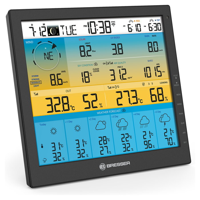 Bresser Estación Meteorológica 7-en-1 Solar 4cast Pro SF con Pronóstico y Sensor Exterior