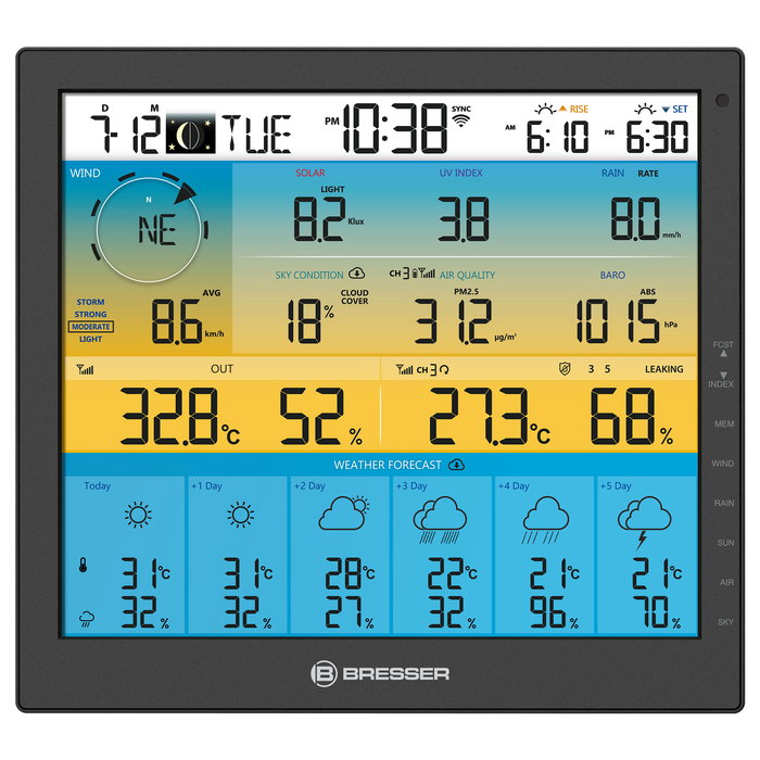 Bresser Estación Meteorológica 7-en-1 Solar 4cast Pro SF con Pronóstico y Sensor Exterior