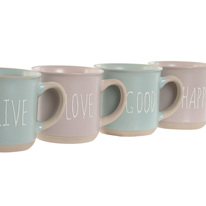 DKD Home Decor Set de 4 Tazas de Gres Rosa 355ml DKD Home Decor Set de 4 Tazas de Gres Rosa 355ml