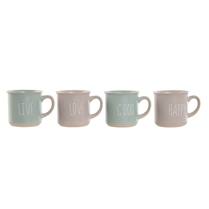 DKD Home Decor Set de 4 Tazas de Gres Rosa 355ml DKD Home Decor Set de 4 Tazas de Gres Rosa 355ml