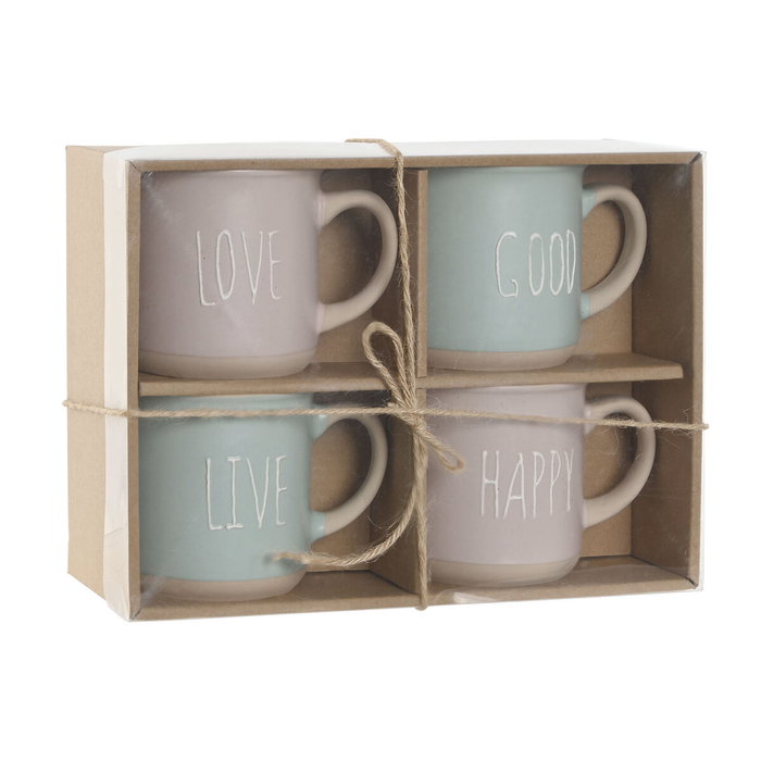 DKD Home Decor Set de 4 Tazas de Gres Rosa 355ml DKD Home Decor Set de 4 Tazas de Gres Rosa 355ml