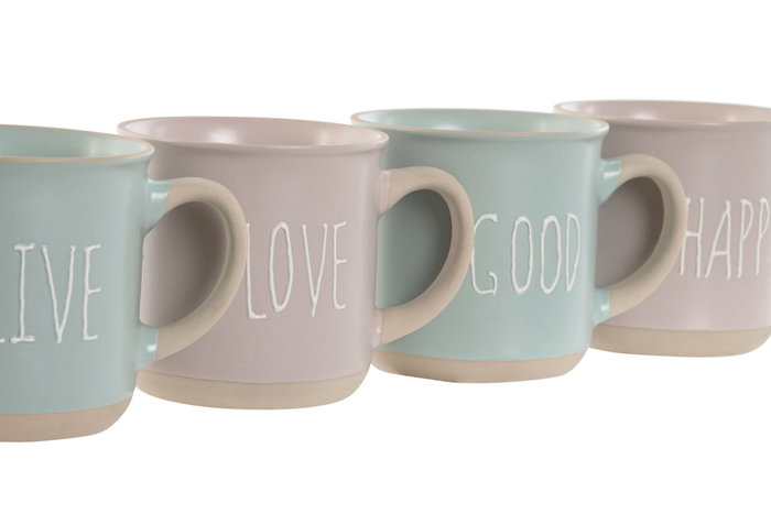 DKD Home Decor Mug Gres Rosa Azul 7 x 9.2 x 9.7 cm Set de 4 piezas 355ml