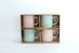 DKD Home Decor Set de 4 Tazas de Gres Rosa 355ml