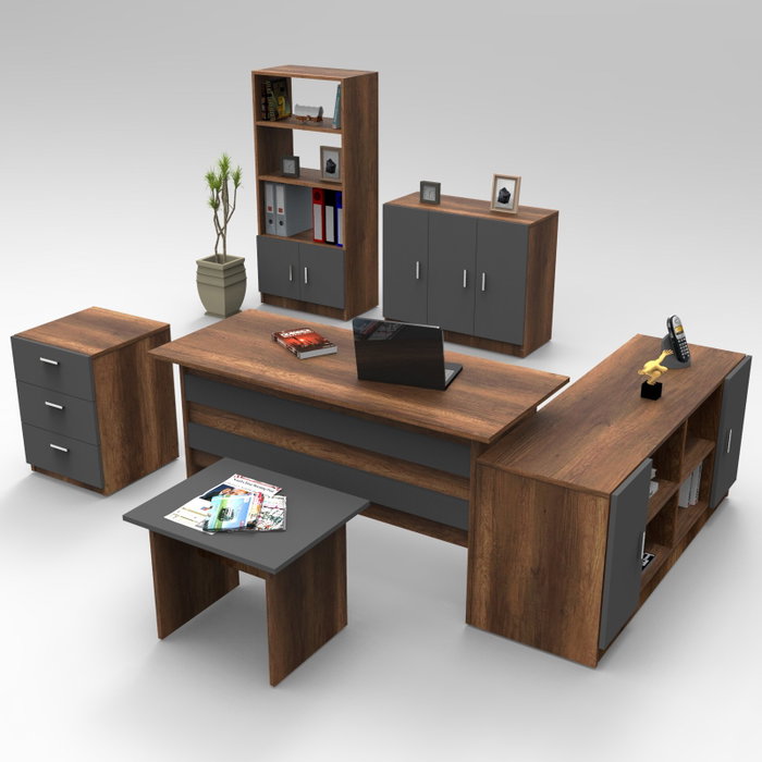 Hanah Home Conjunto Muebles de Oficina Elegante y Funcional Escritorio Armario Estantería Aparador Barroco Antracita Tablero Melaminado Duradero
