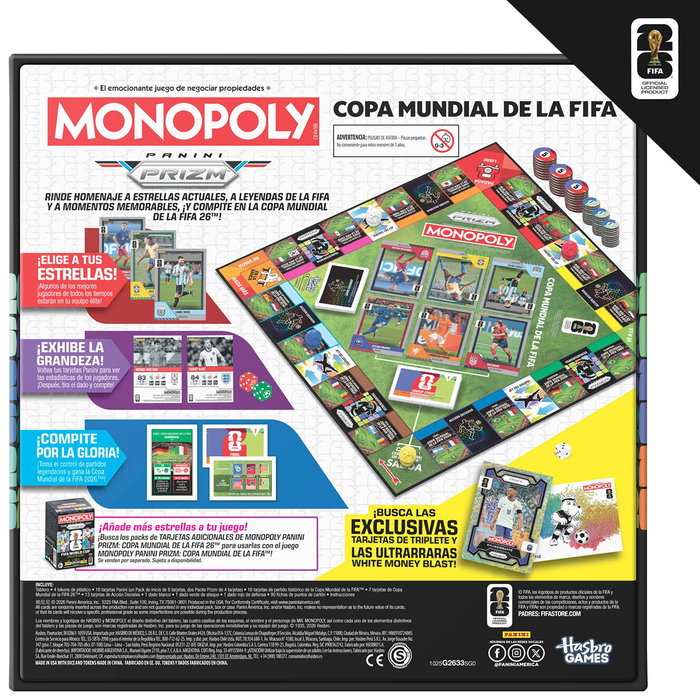 MONOPOLY G2633 Juego de Mesa Monopoly Edición FIFA 2026 con Cartas Coleccionables Panini Prizm - Idioma Portugués y Español