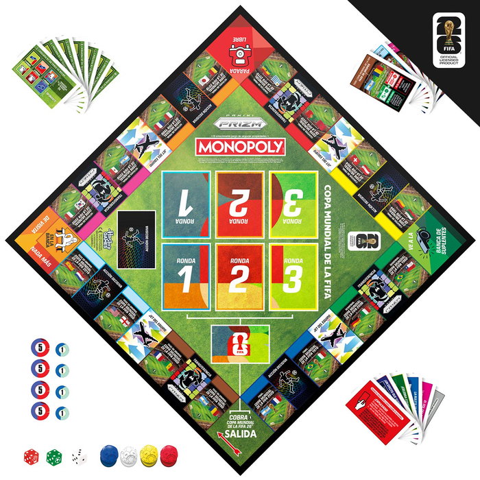 MONOPOLY G2633 Juego de Mesa Monopoly Edición FIFA 2026 con Cartas Coleccionables Panini Prizm - Idioma Portugués y Español